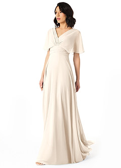 Azazie Pamela Bridesmaid Dresses White Alabaster A-Line V-Neck Pleated Chiffon Dress image3
