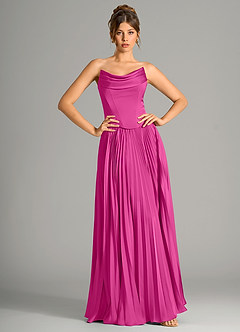 Azazie Saedra Bridesmaid Dresses Fuchsia A-Line Corset Stretch Satin Dress image3