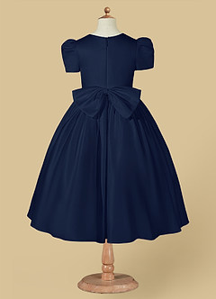 Azazie Anirra Flower Girl Dresses Dark Navy Ball-Gown Pleated Matte Satin Dress image6