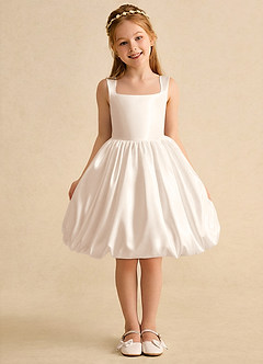 Azazie Nirvana Robe Demoiselle D'honneur Fillette Robe Princesse en Mat Satiné Rayé Albâtre Blanc image2