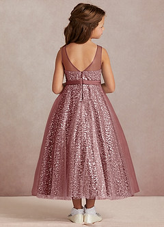 Azazie Siwa Sukienki dla dziewczynek sypiących kwiaty Linia A Zroszony Tiul Długość kostki Sukienka image3