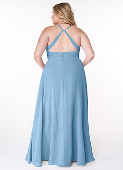 Azazie Davis Bridesmaid Dresses Steel Blue A-Line V-Neck Chiffon Dress image8