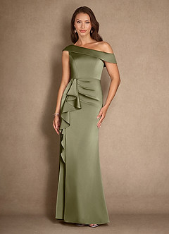 Azazie Hamptons Final Sale Pistachio A-Line Pleated Stretch Satin Dress image1