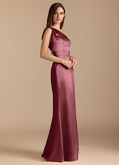 Azazie Rinna Vestidos de damas de honor Vestido de Rosa Del Desierto de Satén Metálico de Corte Sirena con Volante image3