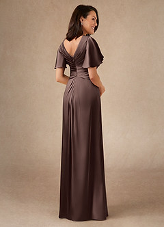 Azazie Emmeline Mother of the Bride Dresses Ganache A-Line Pleated Stretch Satin Dress image3