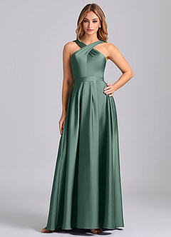 Azazie Dixie At-home Try On Dresses Black A-Line Pleated Stretch Satin Dress image1