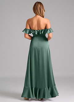 Azazie Lyra Bridesmaid Dresses Eucalyptus A-Line Off the Shoulder Stretch Satin Convertible Dress image6