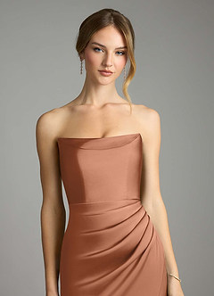 Azazie Leonis Bridesmaid Dresses Bronzer Mermaid Pleated Stretch Satin Convertible Dress image4