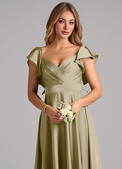 Azazie Leilani Bridesmaid Dresses Moss Green A-Line Ruched Stretch Satin Dress image5