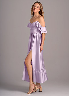 Azazie Anaya Bridesmaid Dresses Frosted Lilac A-Line Sweetheart Neckline Stretch Satin Convertible Dress image4