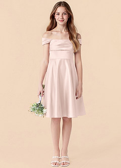 Azazie Amira Junior Blushing Pink A-Line Pleated Stretch Satin Dress image6