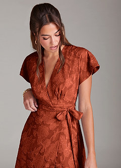 Azazie Ling Bridesmaid Dresses Auburn A-Line Pleated Floral Burnout Dress image7