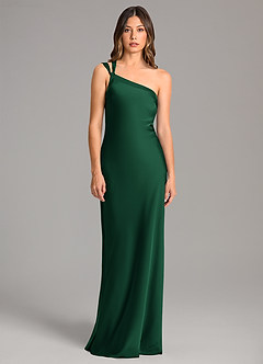 Azazie Monroe Bridesmaid Dresses Dark Green Mermaid One Shoulder Stretch Satin Dress image4
