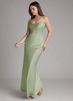 Azazie Ambra Brautjungfernkleider Meerjungfrau-Linie Plissee Stretch-Satin Kleid Staubiger Salbeigrün image3