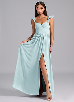 Azazie Denisse Bridesmaid Dresses Sea Glass A-Line Ruched Chiffon Dress image4
