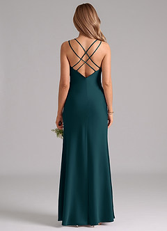 Azazie Suttona Bridesmaid Dresses Pine A-Line Pleated Stretch Satin Dress image3