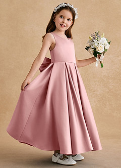 Azazie Honey Bear Flower Girl Dresses Dusty Rose A-Line Pleated Matte Satin Dress image5