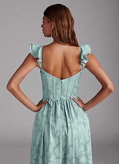 Azazie Denisse Vestidos de damas de honor Vestido de Neblina de Devorado Floral de Corte en A con Volante image6