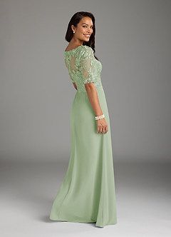 Azazie Amedeus vestidos de madre de la novia Vestido de Salvia Polvorienta de Gasa de Corte En A con Encaje cuello pico image6