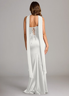 Azazie Sorrel Abiti da Damigella Abito Convertibile Sirena in Raso Elasticizzato Senza Cinturino Bianco image2