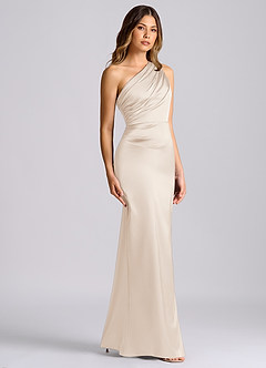 Azazie Akilah 신부 들러리 드레스 인어 한쪽 어깨 스트레치 새틴 바닥 길이 드레스 image3