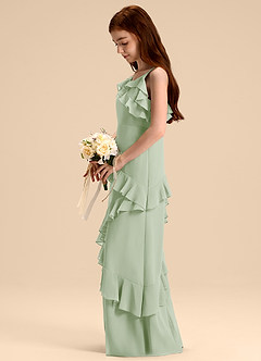 Azazie Evara Junior Abito A-Line in Chiffon Verde Salvia image5