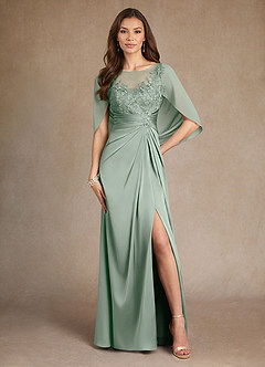 Azazie Hera Mother of the Bride Dresses Agave A-Line Lace Stretch Satin Dress image1