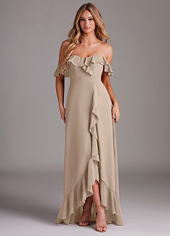 Azazie Lyra Bridesmaid Dresses Taupe A-Line Chiffon Convertible Dress image2