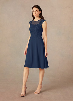 Azazie Klaus Mother of the Bride Dresses Dark Navy A-Line Scoop Sequins Chiffon Dress image4
