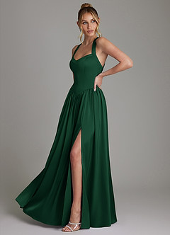 Azazie Francis Bridesmaid Dresses Dark Green A-Line Corset Stretch Satin Dress image5