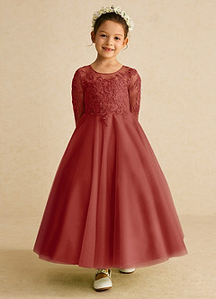 Azazie Precious Robe Demoiselle D'honneur Fillette Robe Trapèze en Tulle Dentelle Terracotta image4