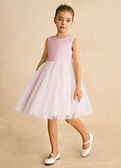 Azazie Esme Blumenmädchenkleider Ballkleid Schleifen Tüll Kleid Puderrosa image5