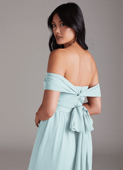 Azazie Lamara Bridesmaid Dresses Mist Off the Shoulder Chiffon Convertible Jumpsuit image6