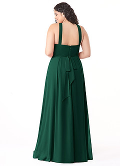 Azazie Dixie Bridesmaid Dresses Emerald A-Line Halter Pleated Chiffon Dress image10