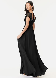 Azazie Bondi Bridesmaid Dresses Black A-Line Ruffled Chiffon Dress image5