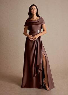 Azazie Branford Vestidos para mãe da noiva Vestido Café Expresso de Cetim elástico de Linha A com Plissado image7