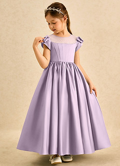 Azazie Toffee Flower Girl Dresses Frosted Lilac Ball-Gown Bow Matte Satin Dress image4