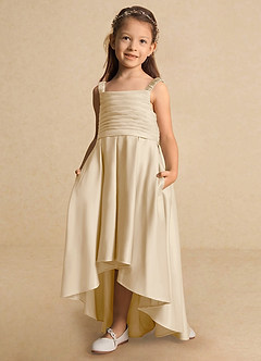 Azazie Kat Blumenmädchenkleider A-Linie Plissee Matte Satin Kleid Champagner image6