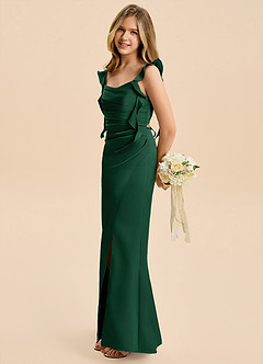 Azazie Jessamine Junior Dark Green Sheath Ruched Stretch Satin Dress image7