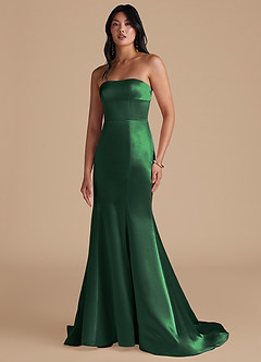 Azazie Aura Bridesmaid Dresses Dark Green Mermaid Metallic Satin Convertible Dress image6