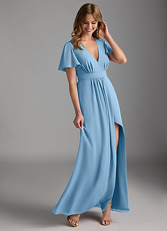 Azazie Zaniah Bridesmaid Dresses Steel Blue A-Line Chiffon Dress image6