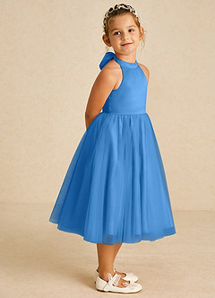 Azazie Dora vestidos de niña de las flores Vestido de Azul Grisaceo de Tul de Corte En A con Lazo image3