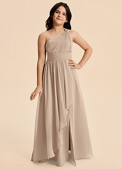 Azazie Skye Junior Taupe A-Line Pleated Chiffon Dress image4