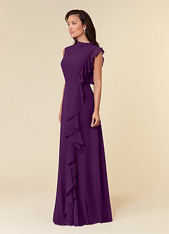 Azazie Narine Mother of the Bride Dresses Grape A-Line High Neckline Pleated Chiffon Dress image2