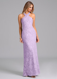 Azazie Doretta Bridesmaid Dresses Lilac Mermaid Pleated Floral Burnout Dress image3