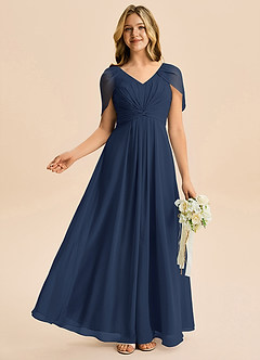 Azazie Emma Junior Vestido de Azul Marino Oscuro de Gasa de Corte en A con Plisado image5