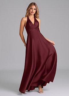 Azazie Tessie Brautjungfernkleider A-Linie Plissee Stretch-Satin Kleid Cabernetrot image4