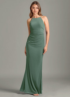 Azazie Sorcha Bridesmaid Dresses Eucalyptus Mermaid Pleated Mesh Dress image4