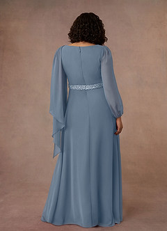 Azazie Priyanka Mother of the Bride Dresses Dusty Blue A-Line Boatneck Pleated Chiffon Dress image8