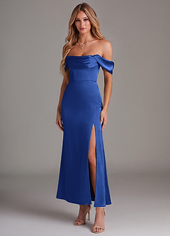 Azazie Saige Abiti da Damigella Abito Sirena in Raso Elasticizzato a Spalla Scoperta Blu Reale image1